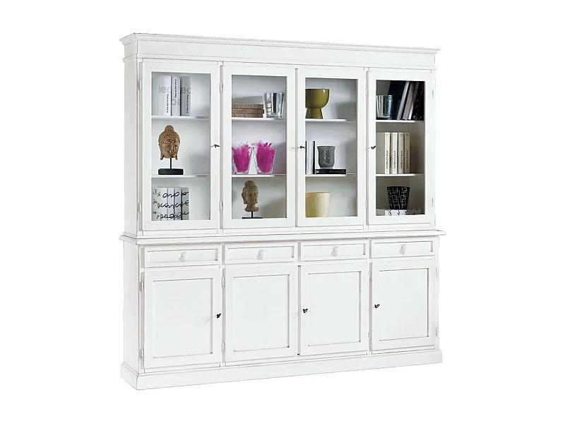 MOBILI 2G - CRISTALLIERA CLASSICA 4 PORTE IN LEGNO SHABBY BIANCO 205X42X205 (1379)