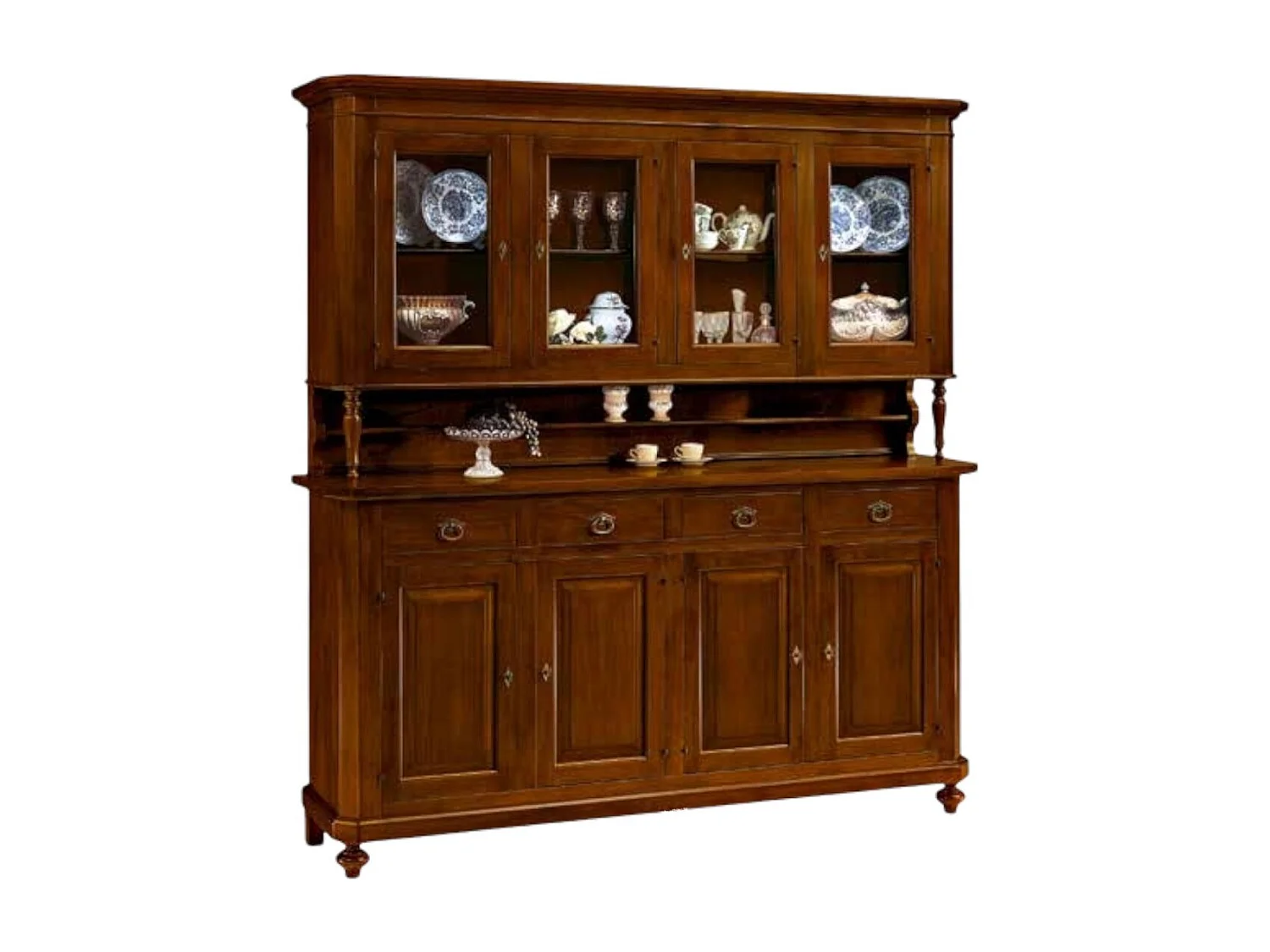 MOBILI 2G - CRISTALLIERA ARTE POVERA 4 PORTE IN LEGNO TINTA NOCE 196X43X208 (508)