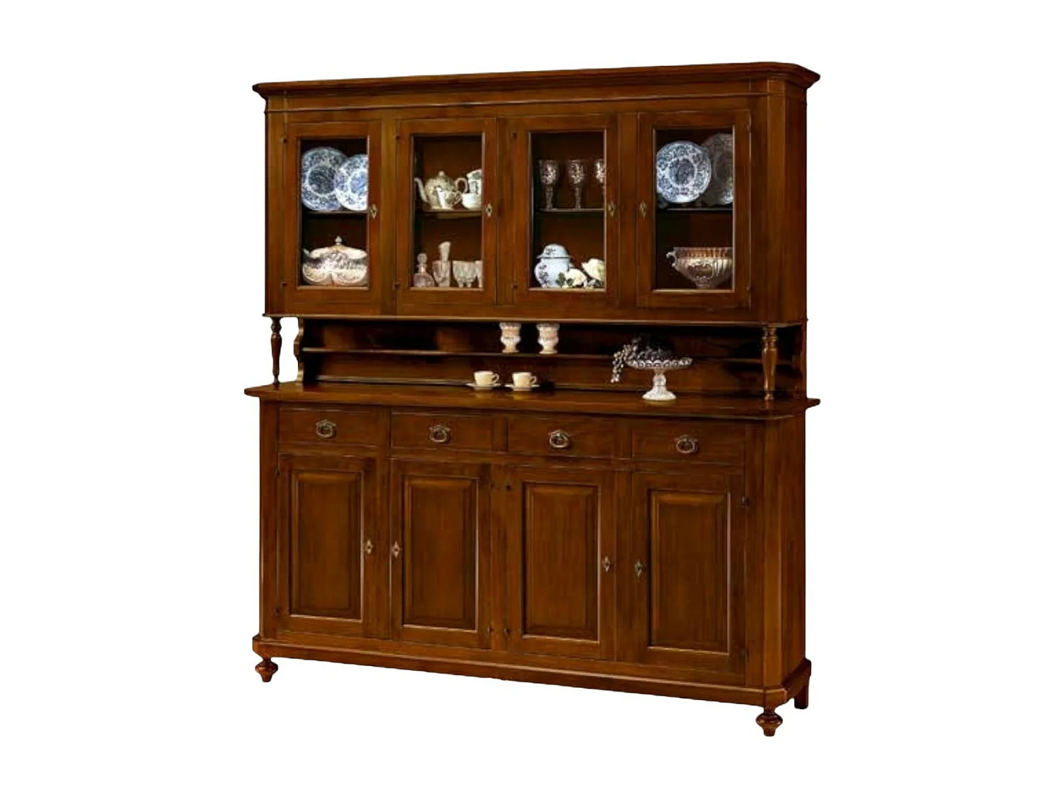 MOBILI 2G - CRISTALLIERA ARTE POVERA 4 PORTE IN LEGNO TINTA NOCE 196X43X208 (508)