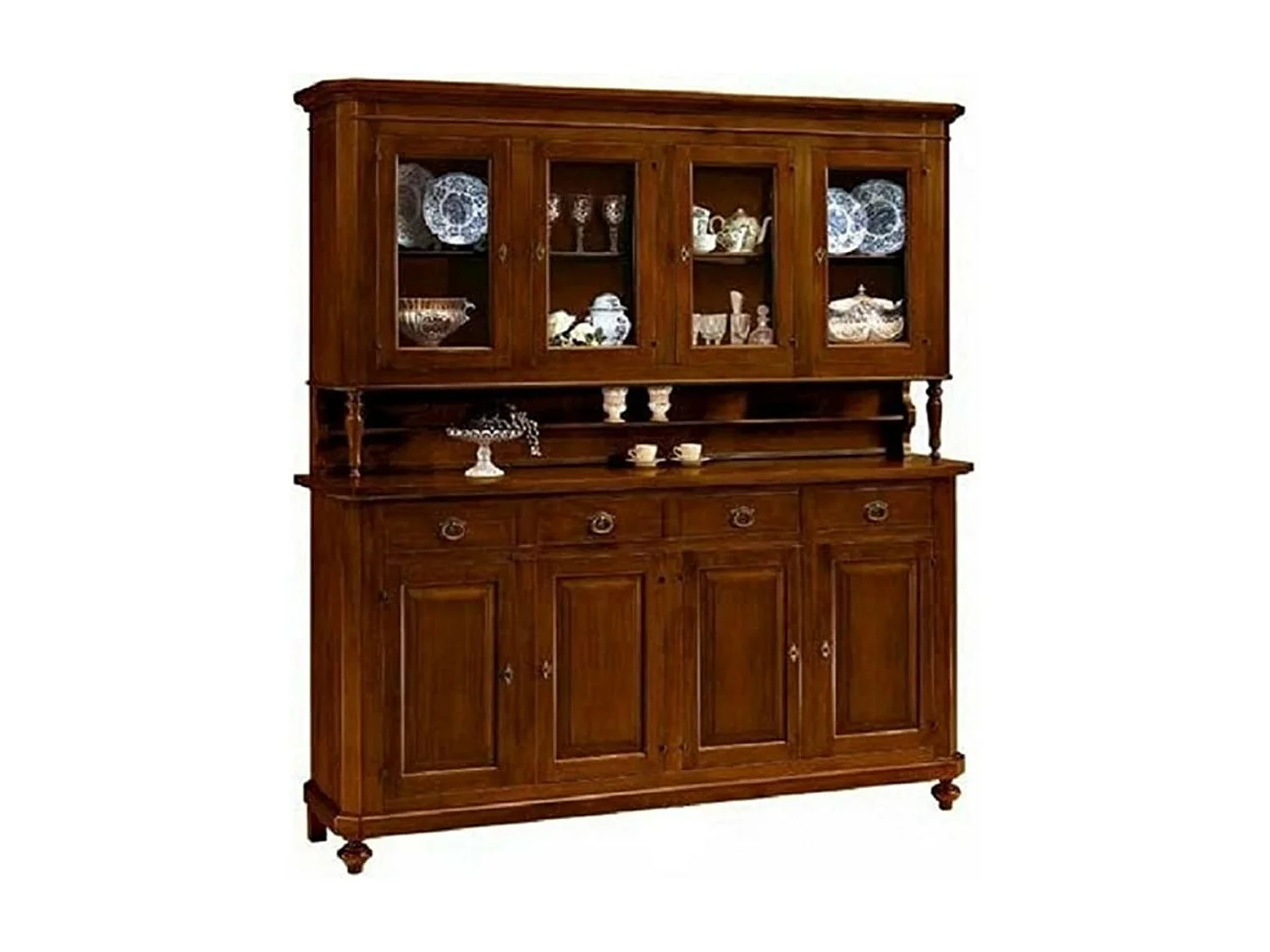 MOBILI 2G - CRISTALLIERA ARTE POVERA 4 PORTE IN LEGNO TINTA NOCE 196X43X208 (508)