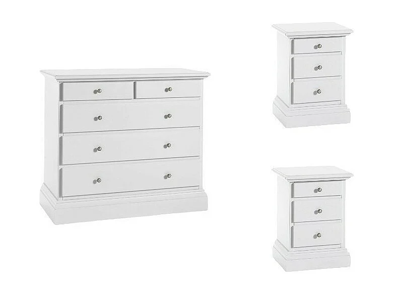 MOBILI 2G - Gruppo 1 Cassettiera 2 Comodini shabby bianco opaco (6070+6071)