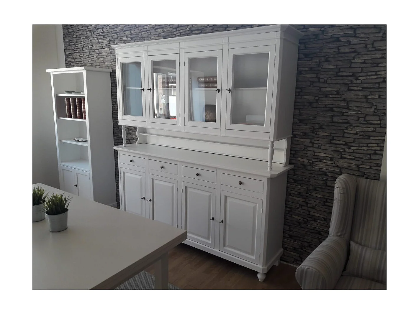 MOBILI 2G - CRISTALLIERA ARTE POVERA 4 PORTE LEGNO SHABBY BIANCO 196X43X208H (736)