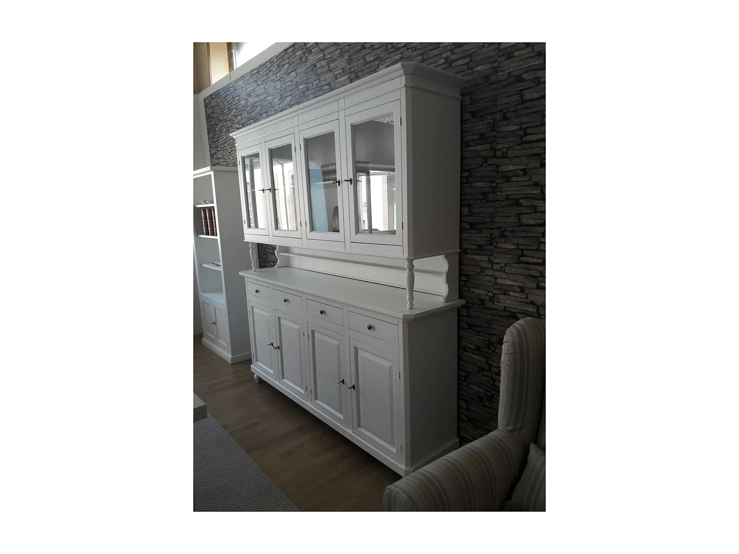 MOBILI 2G - CRISTALLIERA ARTE POVERA 4 PORTE LEGNO SHABBY BIANCO 196X43X208H (736)