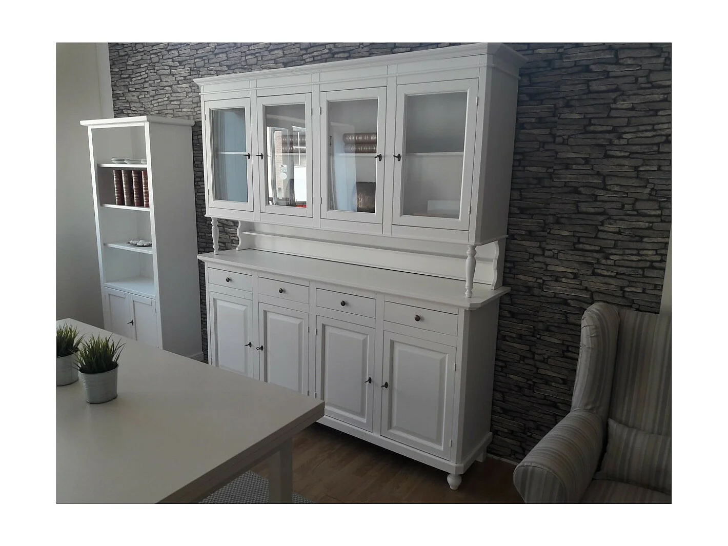 MOBILI 2G - CRISTALLIERA ARTE POVERA 4 PORTE LEGNO SHABBY BIANCO 196X43X208H (736)