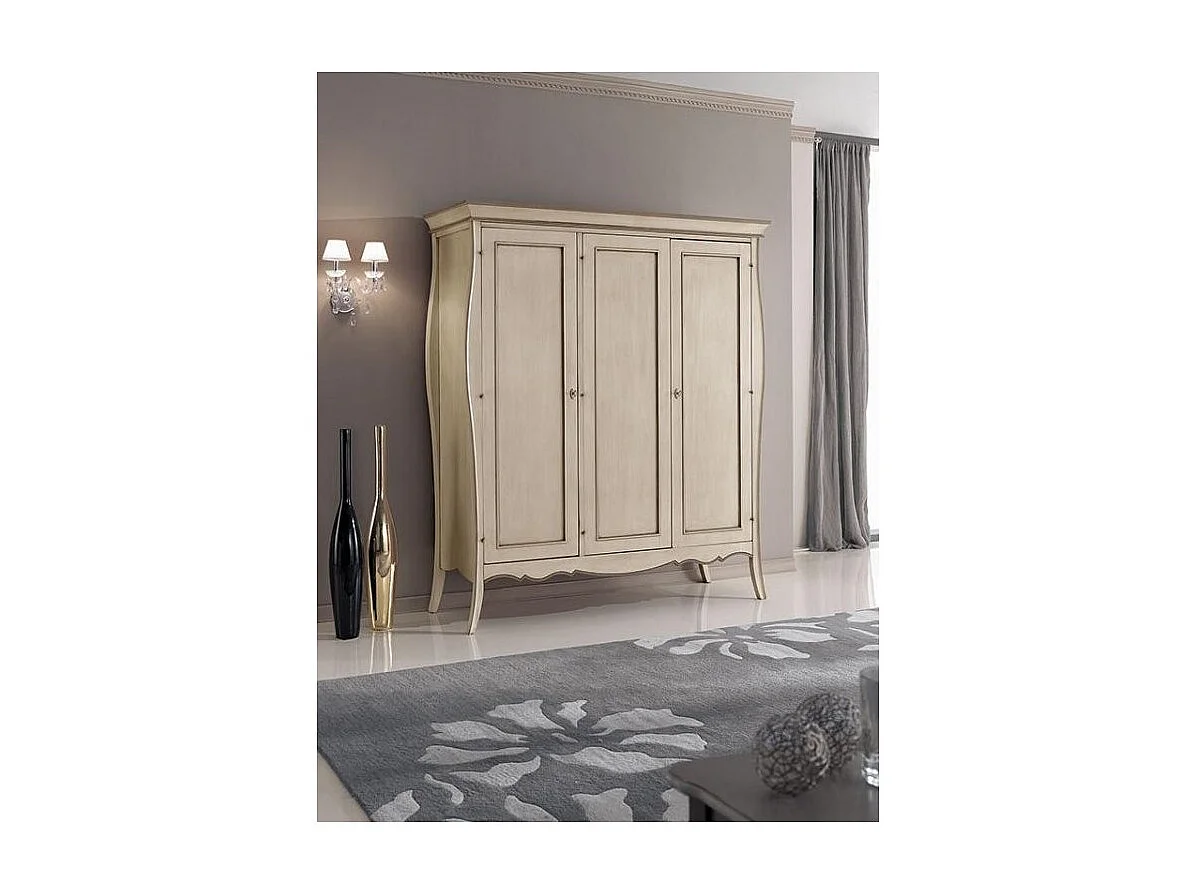 MOBILI 2G - Armadio classico 3 porte in legno shabby avorio tortora 182x64x212 (1478)