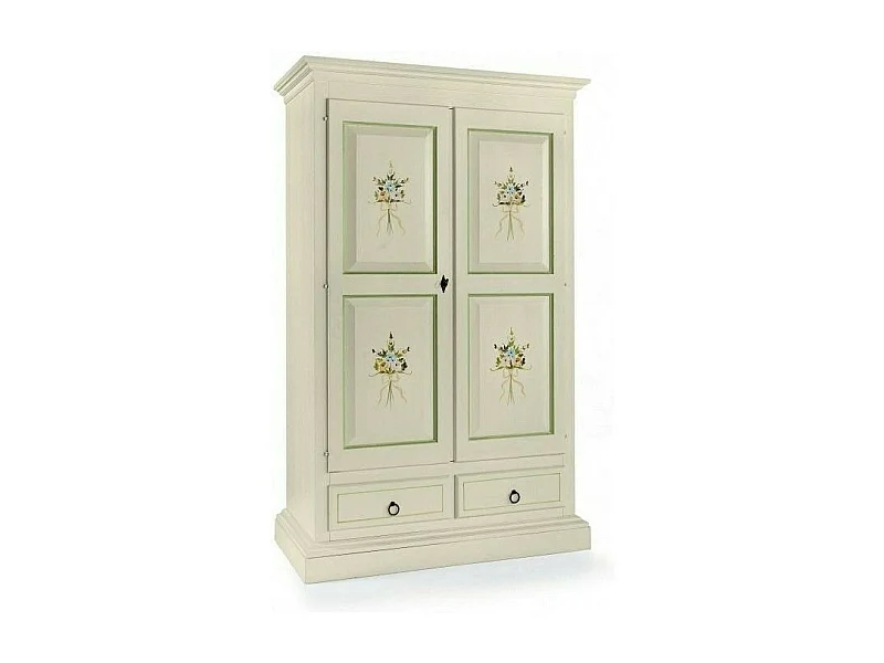 MOBILI 2G -  ARMADIO ARTE POVERA 2 PORTE LEGNO BIANCO DECORATO 125X61X200 (504)