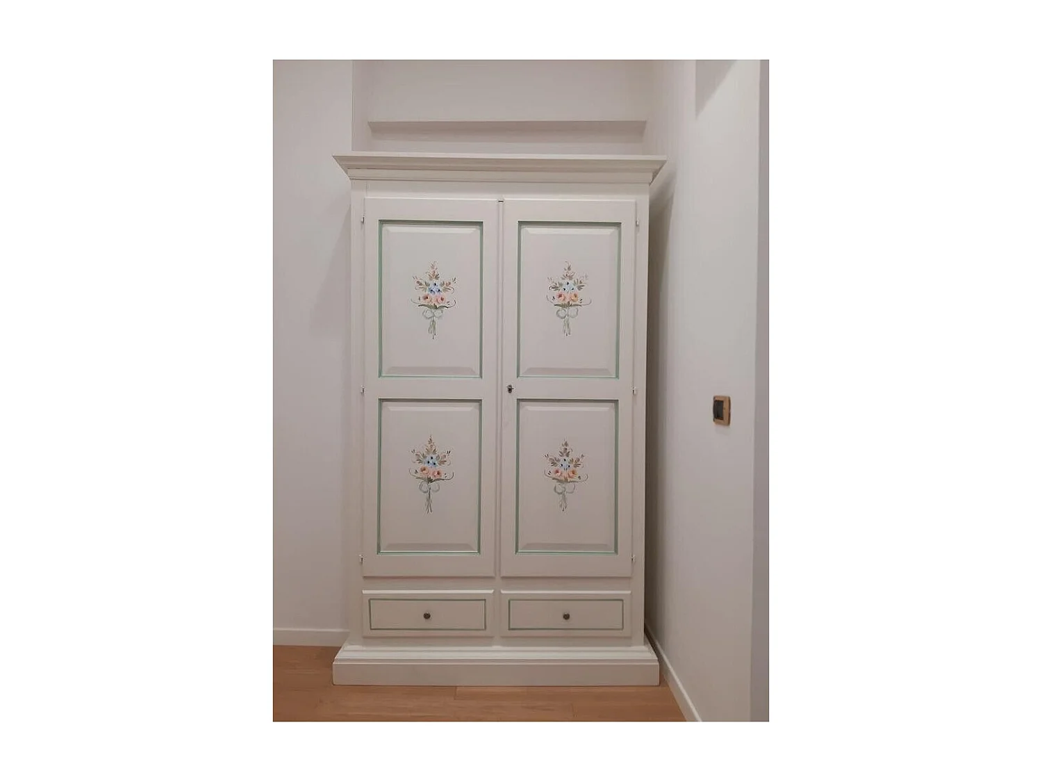 MOBILI 2G -  ARMADIO ARTE POVERA 2 PORTE LEGNO BIANCO DECORATO 125X61X200 (504)