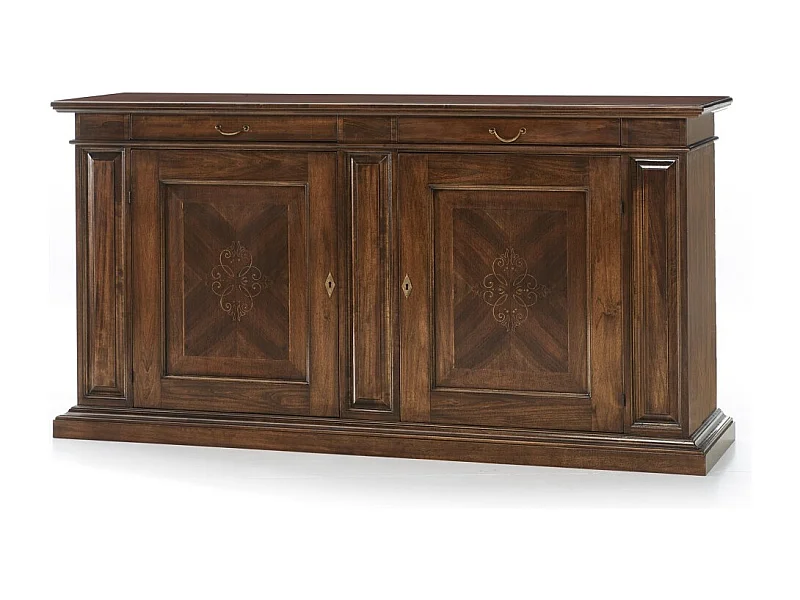 MOBILI 2G - MADIA CREDENZA ARTE POVERA IN LEGNO 2 ANTE TINTA NOCE L.213 P.55 H.110 (6123)