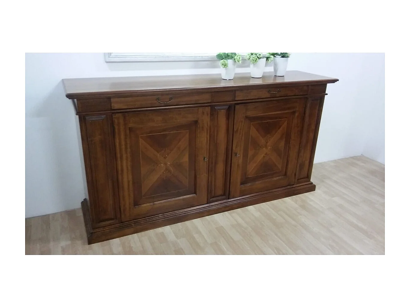 MOBILI 2G - MADIA CREDENZA ARTE POVERA IN LEGNO 2 ANTE TINTA NOCE L.213 P.55 H.110 (6123)
