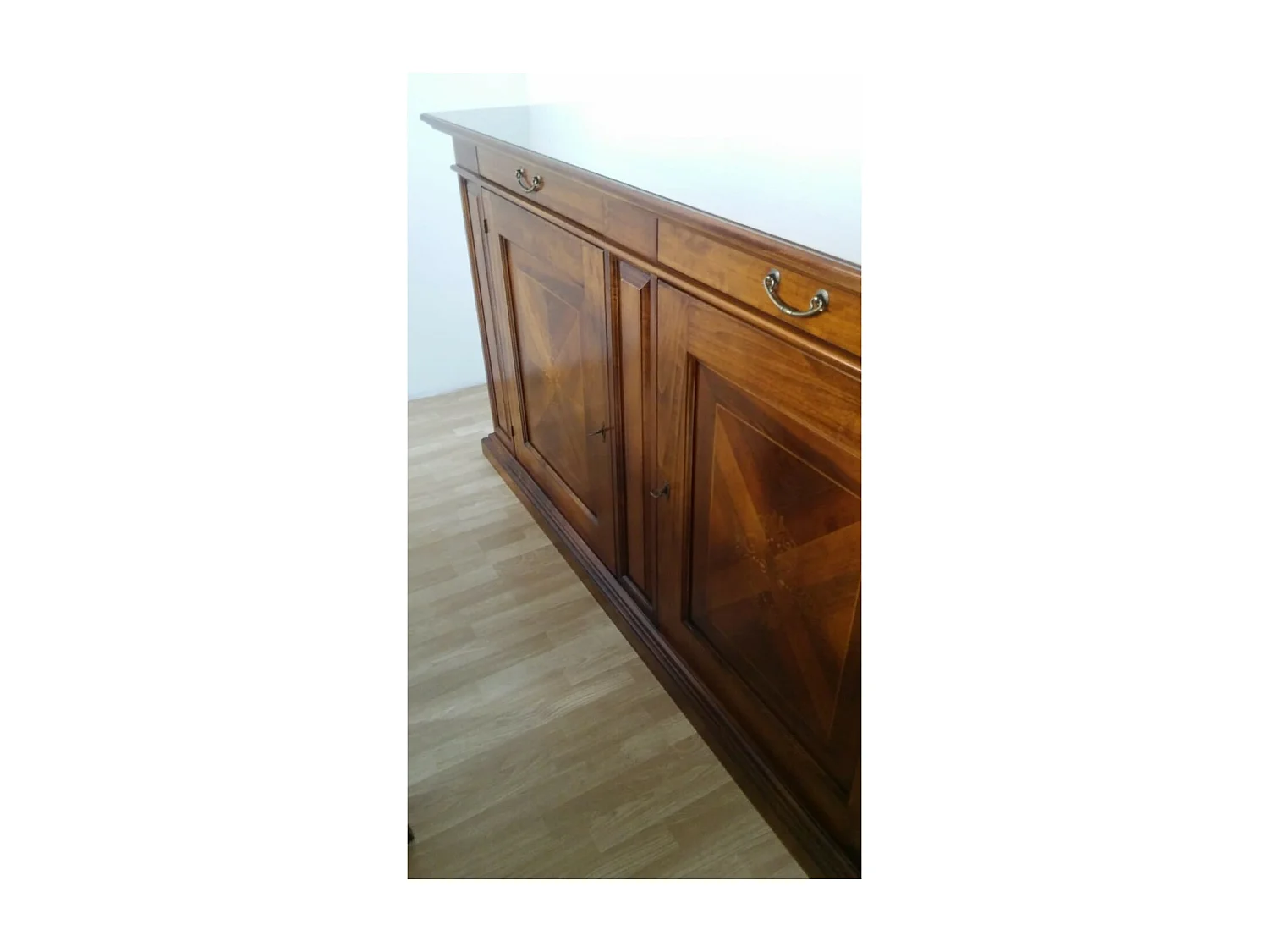 MOBILI 2G - MADIA CREDENZA ARTE POVERA IN LEGNO 2 ANTE TINTA NOCE L.213 P.55 H.110 (6123)