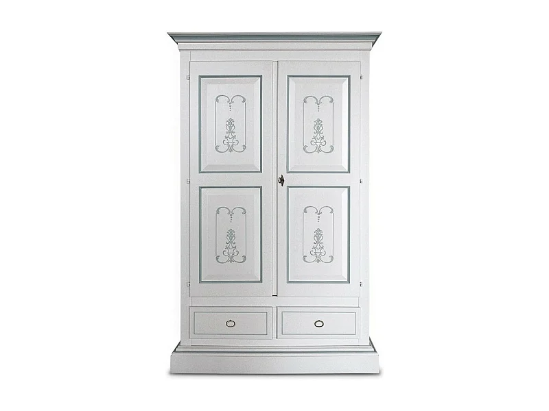 MOBILI 2G - Armadio classico 2 porte legno bianco e filetti azzurro cenere 128x61x200 (6001)
