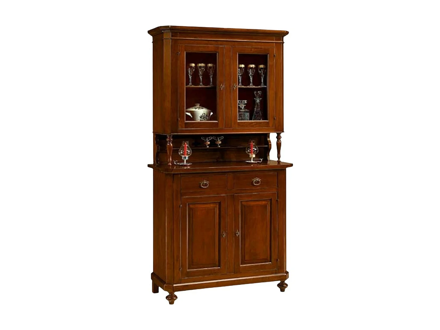 MOBILI 2G - Cristalliera arte povera 2 porte in legno tinta noce 104x43x208 (189)