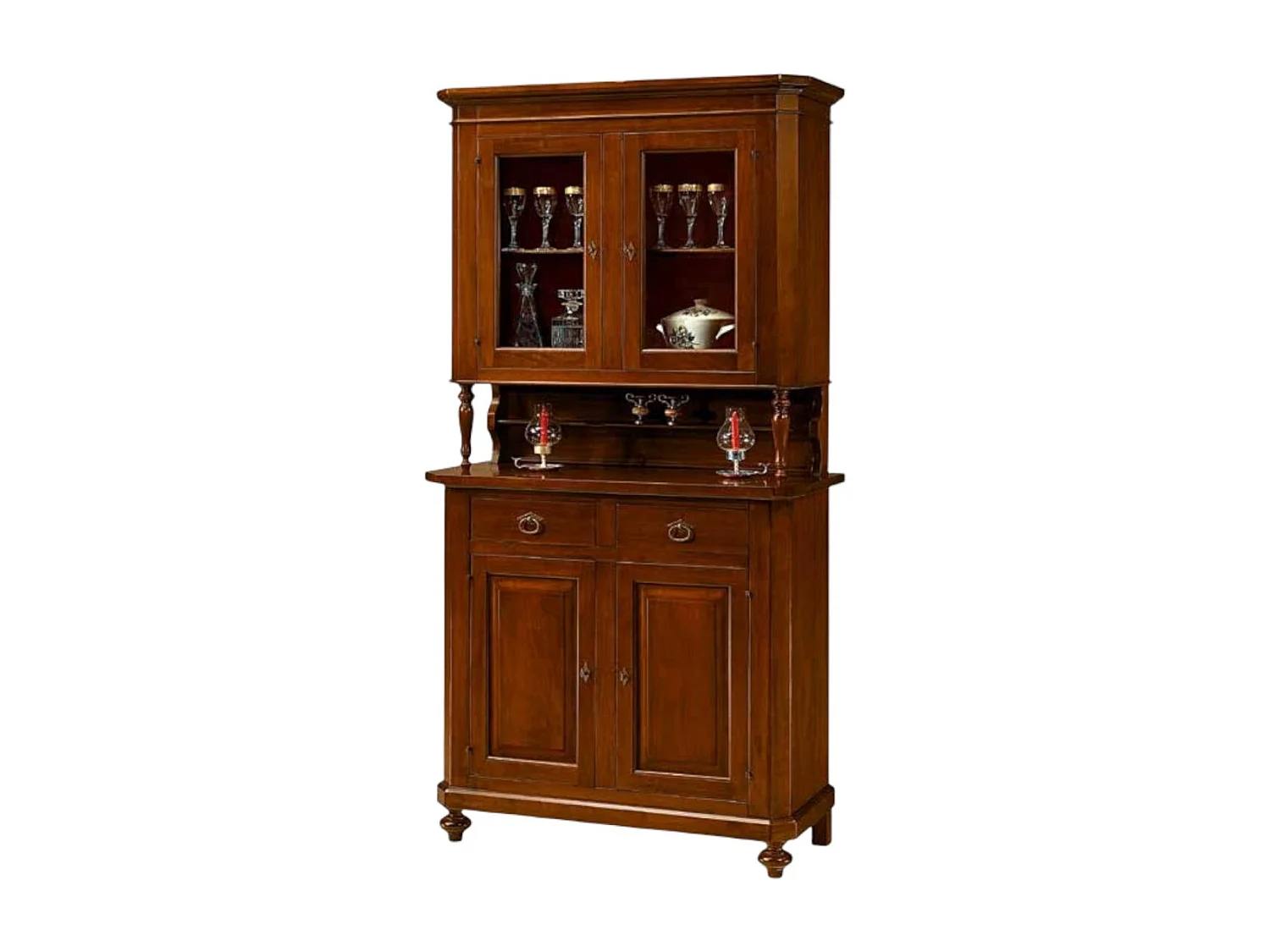 MOBILI 2G - Cristalliera arte povera 2 porte in legno tinta noce 104x43x208 (189)