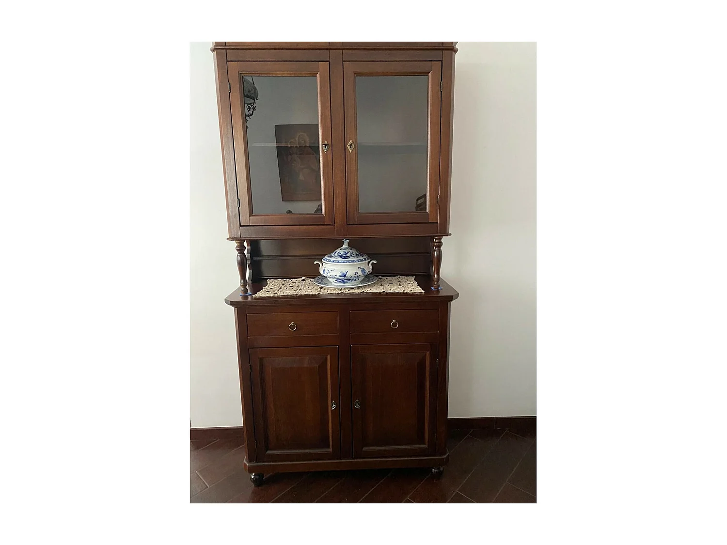 MOBILI 2G - Cristalliera arte povera 2 porte in legno tinta noce 104x43x208 (189)