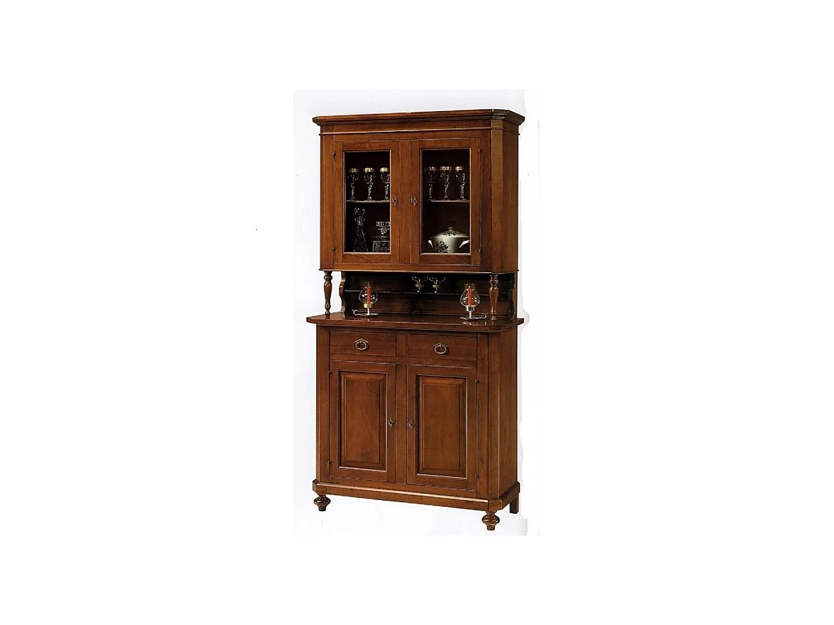 MOBILI 2G - Cristalliera arte povera 2 porte in legno tinta noce 104x43x208 (189)