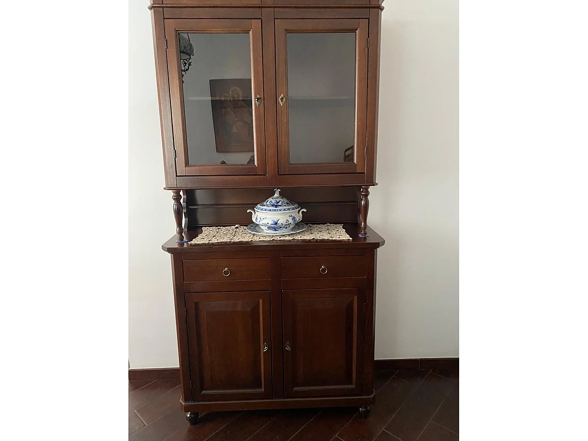 MOBILI 2G - Cristalliera arte povera 2 porte in legno tinta noce 104x43x208 (189)