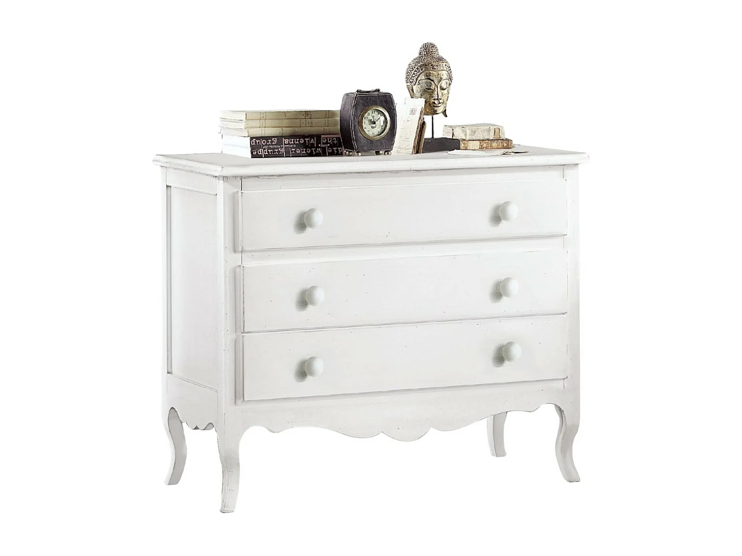 MOBILI 2G - Gruppo 1 Cassettiera 2 Comodini shabby bianco opaco (1305) (1306)