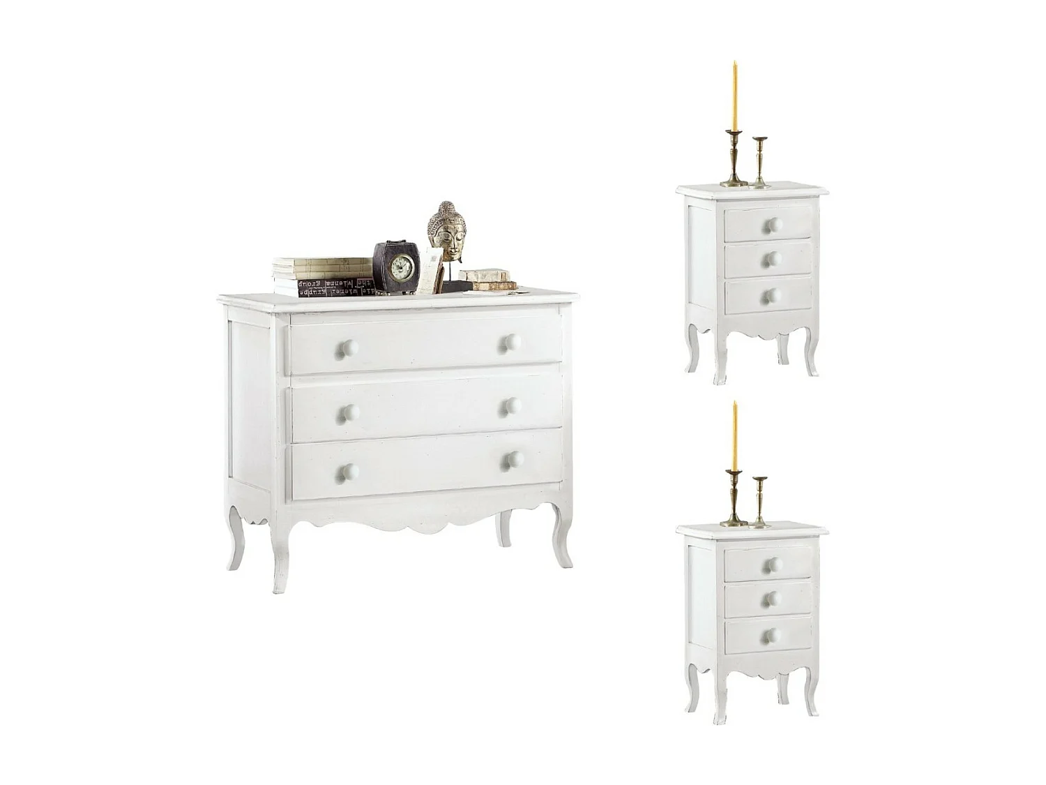 MOBILI 2G - Gruppo 1 Cassettiera 2 Comodini shabby bianco opaco (1305) (1306)