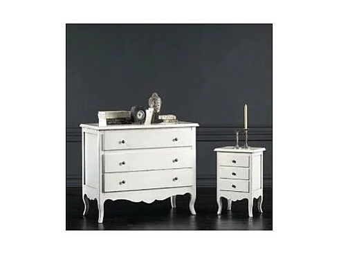 MOBILI 2G - Gruppo 1 Cassettiera 2 Comodini shabby bianco opaco (1305) (1306)