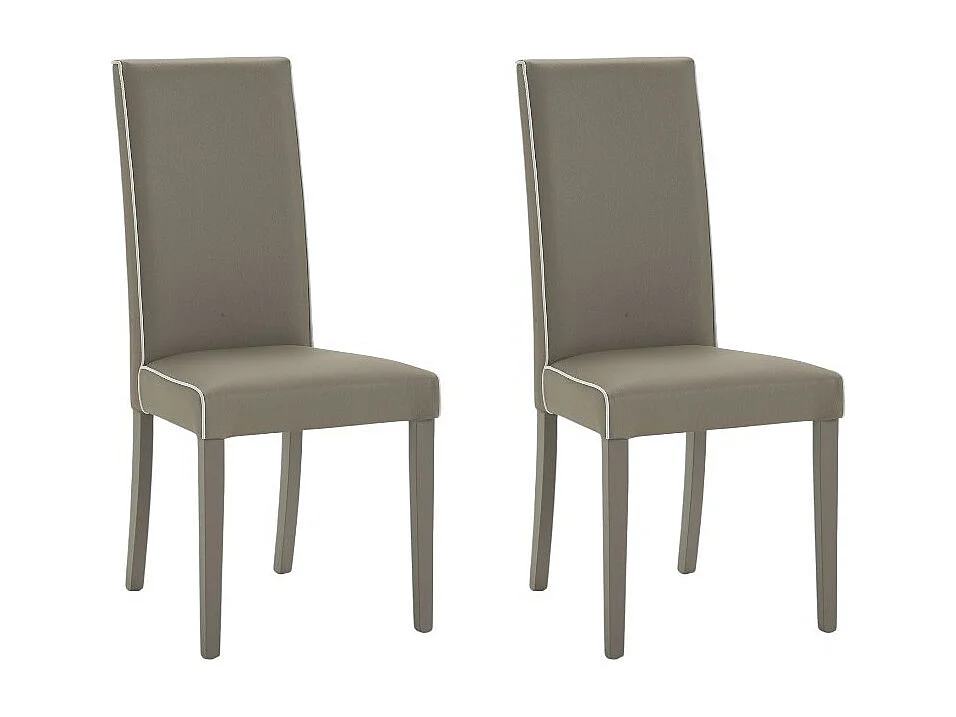 MOBILI 2G -Set 2 Sedie imbottite tortora ecopelle filo bianco (6041)