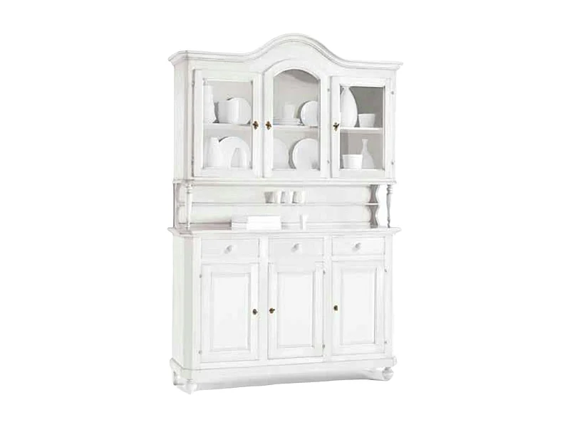MOBILI 2G - CRISTALLIERA 3 PORTE BIANCA LEGNO SHABBY CHIC L.150X43X228 (1508)