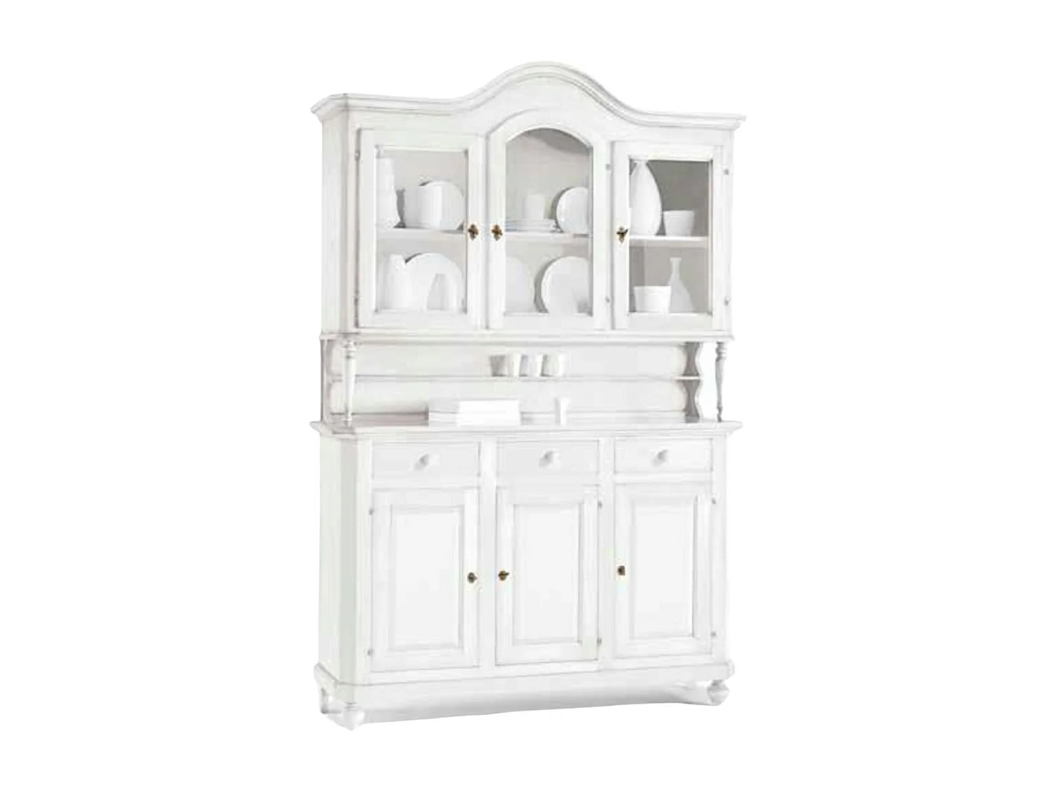 MOBILI 2G - CRISTALLIERA 3 PORTE BIANCA LEGNO SHABBY CHIC L.150X43X228 (1508)