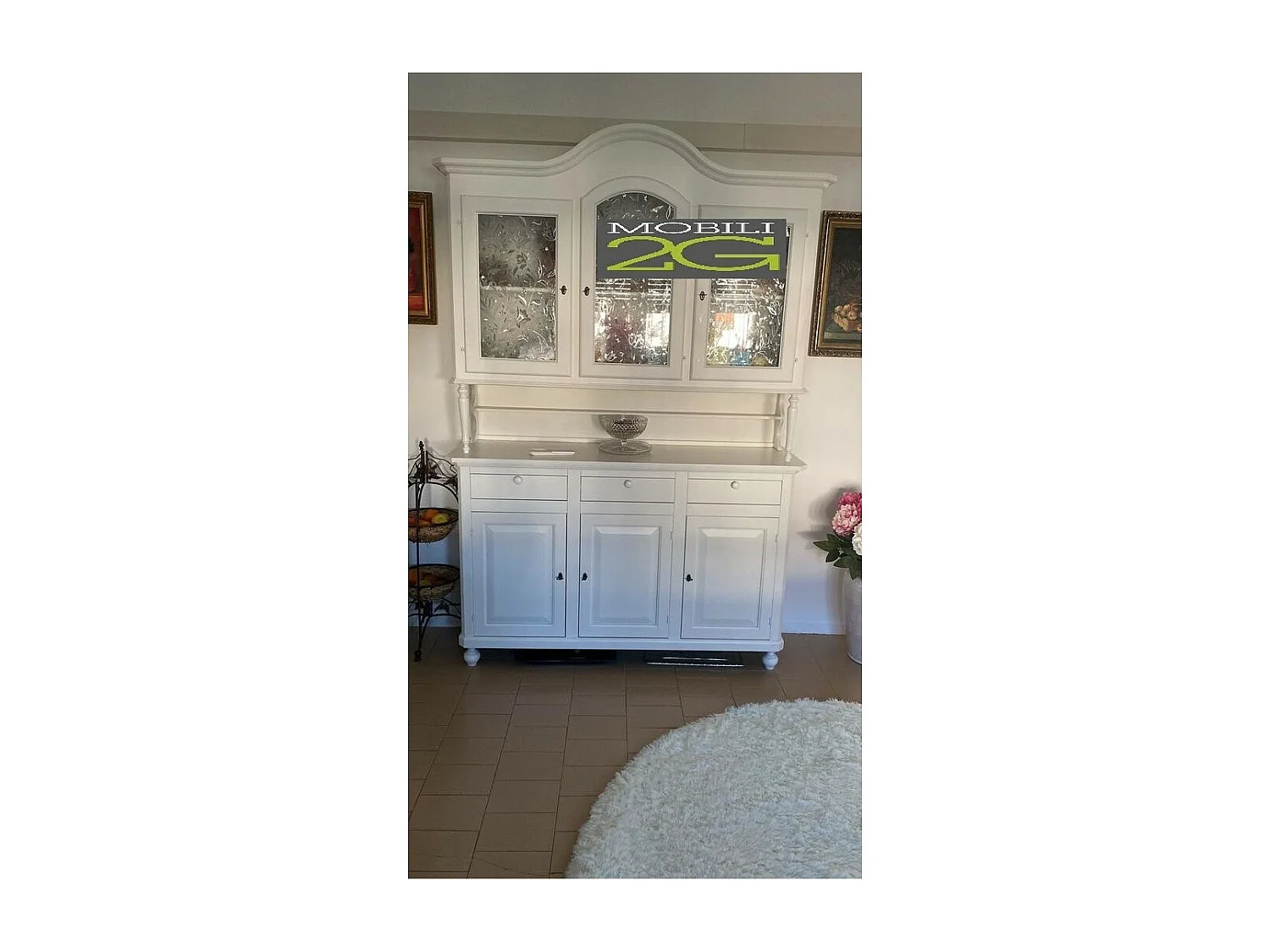 MOBILI 2G - CRISTALLIERA 3 PORTE BIANCA LEGNO SHABBY CHIC L.150X43X228 (1508)