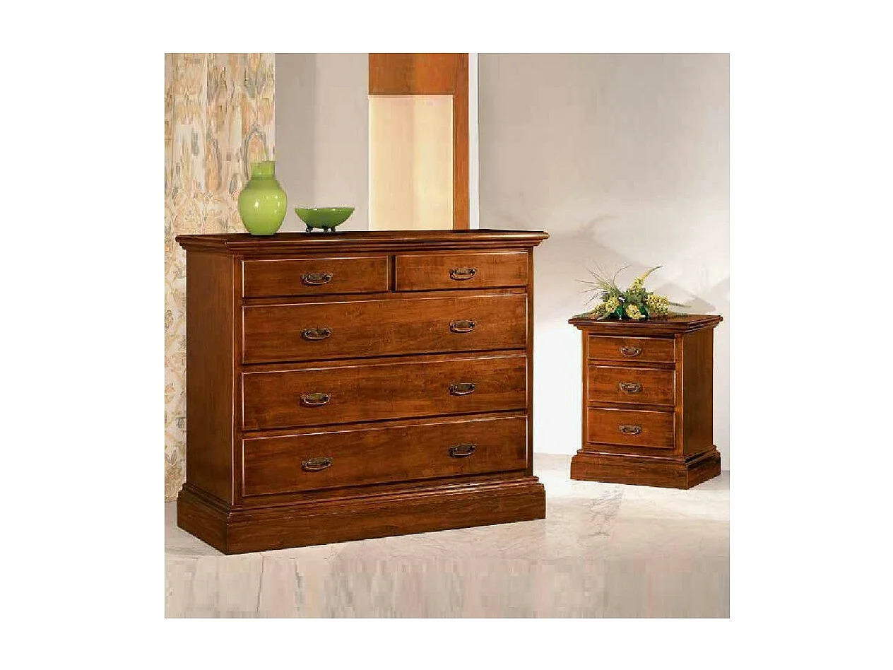 MOBILI 2G - Gruppo 1 Cassettiera 2 Comodini legno arte povera tinta noce