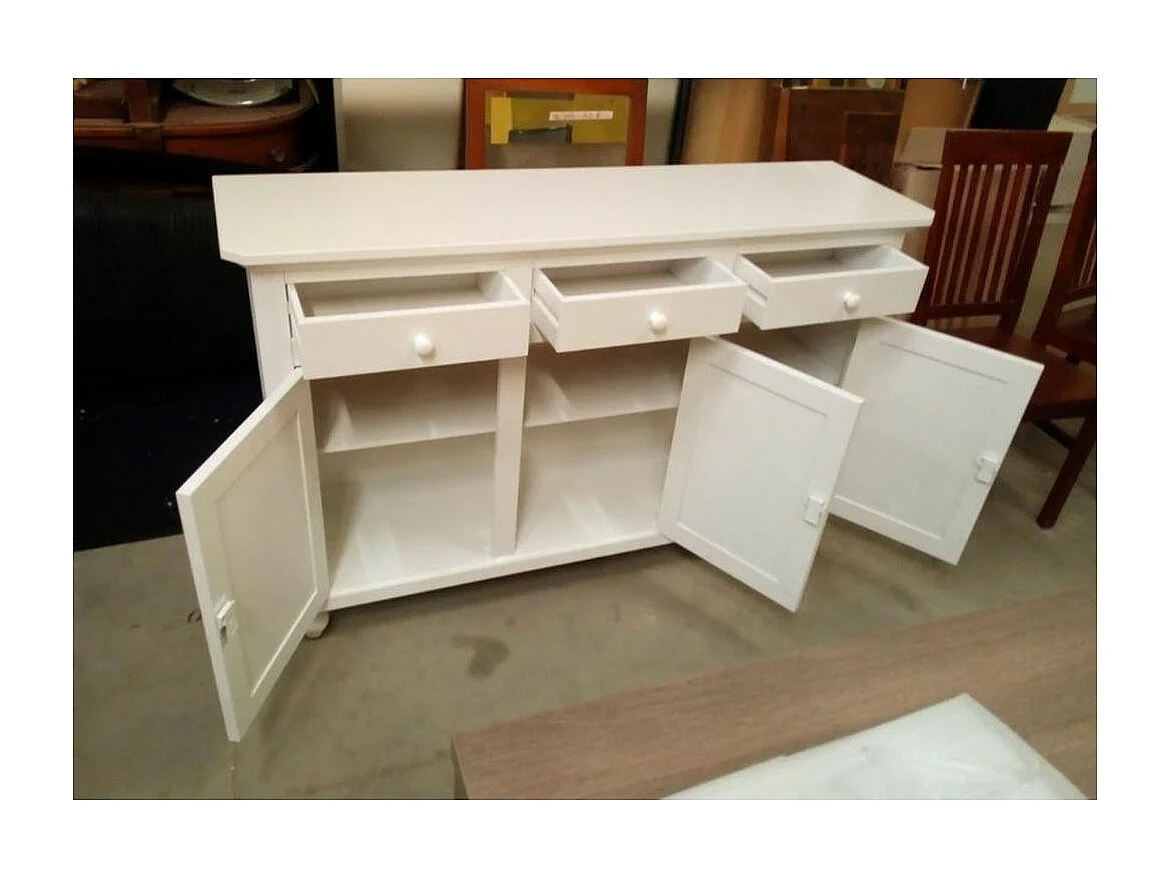 MOBILI 2G - Madia Credenza arte povera 3 Ante legno Bianco150X43X98 (1506)