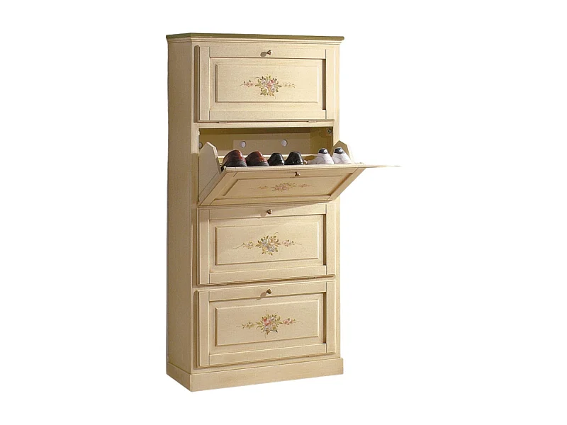 MOBILI 2G -  SCARPIERA 4 ANTE IN LEGNO MASSELLO AVORIO/VERDE L.80 x P.30 H.170 (1221)