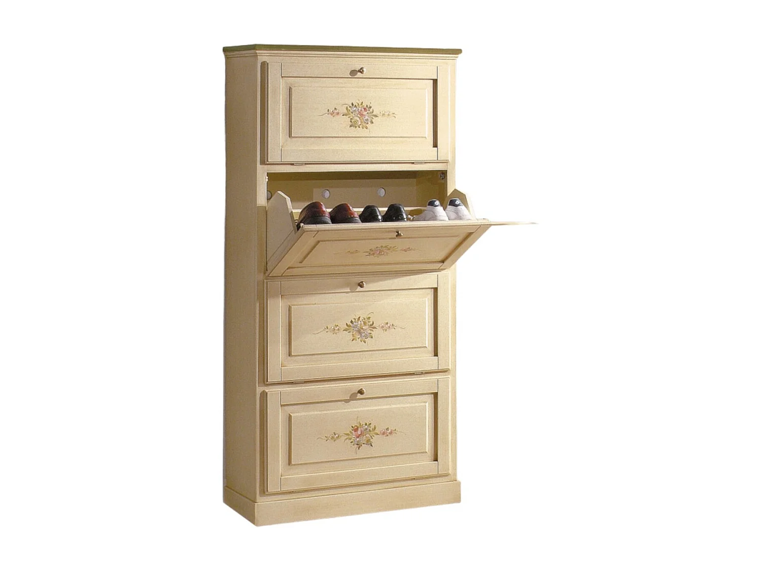 MOBILI 2G -  SCARPIERA 4 ANTE IN LEGNO MASSELLO AVORIO/VERDE L.80 x P.30 H.170 (1221)