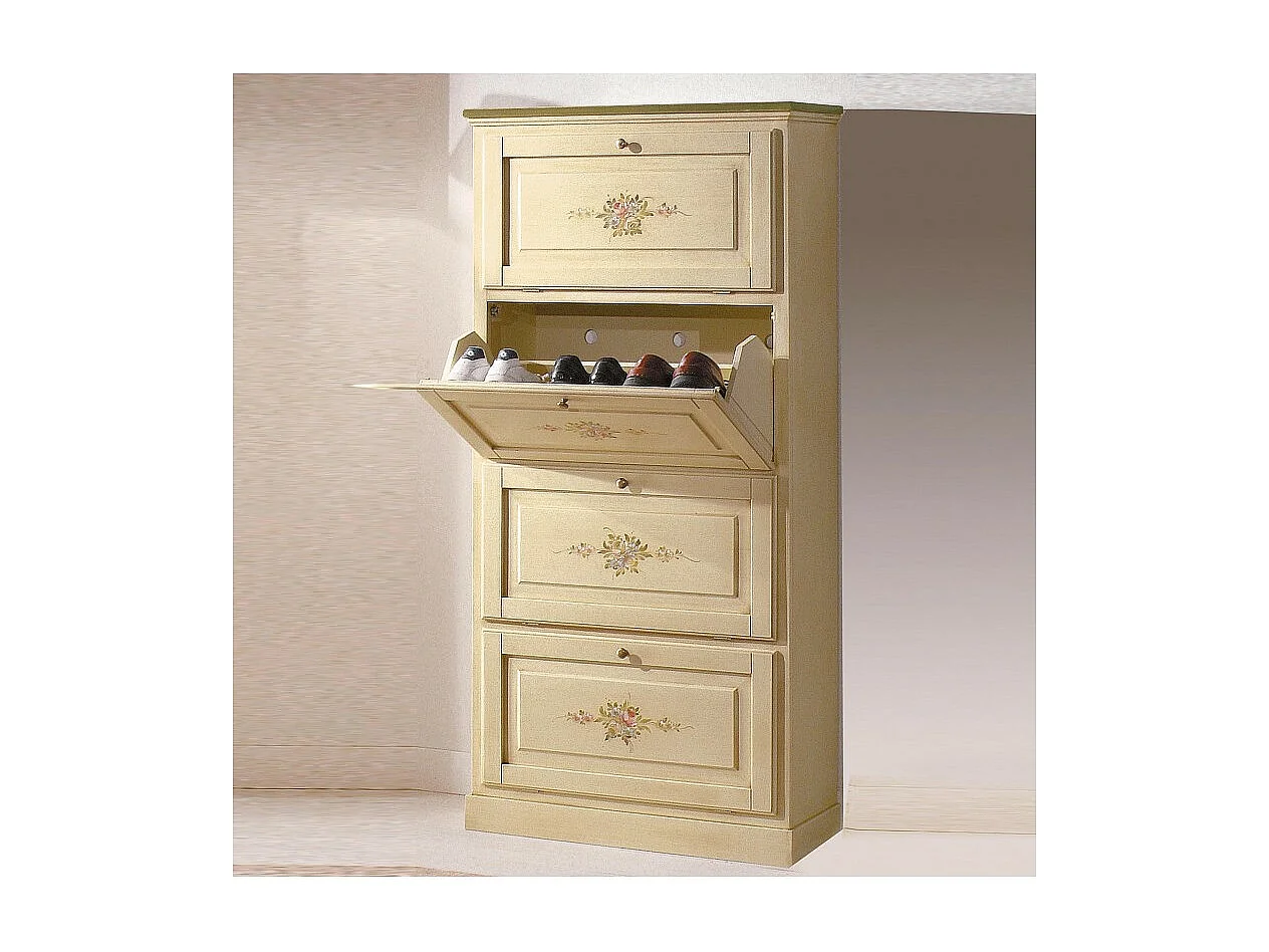 MOBILI 2G -  SCARPIERA 4 ANTE IN LEGNO MASSELLO AVORIO/VERDE L.80 x P.30 H.170 (1221)