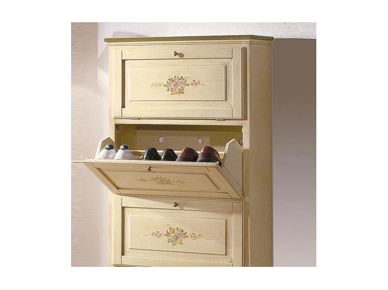 MOBILI 2G -  SCARPIERA 4 ANTE IN LEGNO MASSELLO AVORIO/VERDE L.80 x P.30 H.170 (1221)