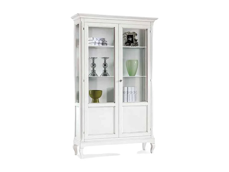 MOBILI 2G - VETRINA ARTE POVERA 2 ANTE IN LEGNO BIANCO L.126 P.44 H.207 (1423)