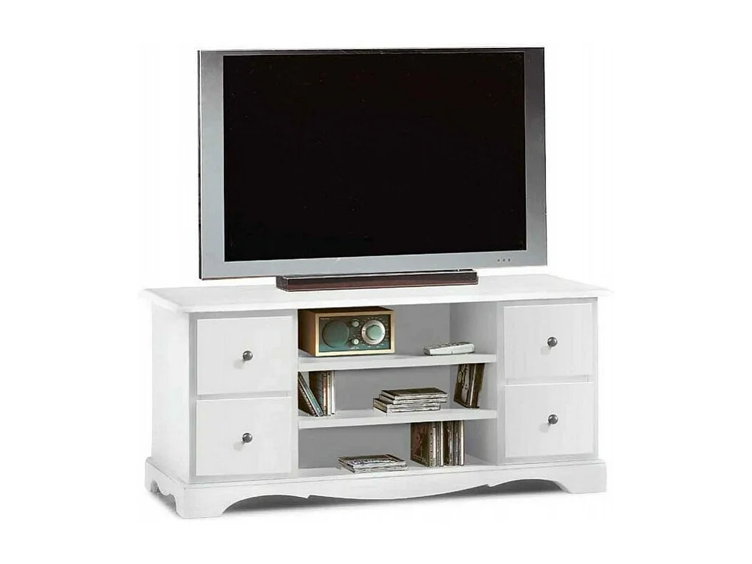 MOBILI 2G - PORTA TV 4 CASSETTI IN LEGNO SHABBY BIANCO 117x49x53 (1536)
