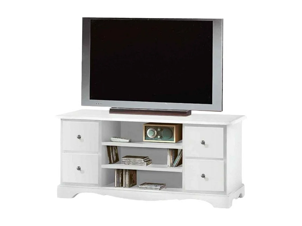 MOBILI 2G - PORTA TV 4 CASSETTI IN LEGNO SHABBY BIANCO 117x49x53 (1536)
