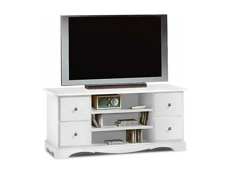 MOBILI 2G - PORTA TV 4 CASSETTI IN LEGNO SHABBY BIANCO 117x49x53 (1536)