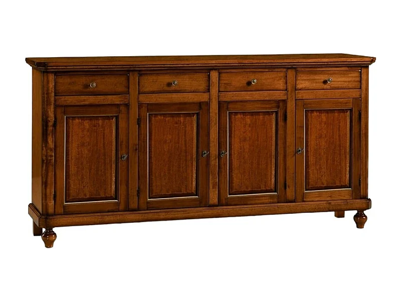 MOBILI 2G - MADIA CREDENZA IN LEGNO NAPOLETANA 4 ANTE TINTA NOCE 196x43x98 (510)