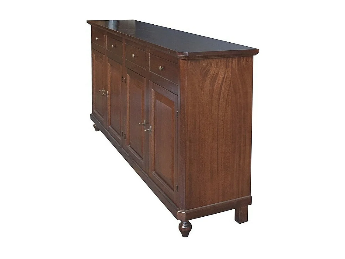 MOBILI 2G - MADIA CREDENZA IN LEGNO NAPOLETANA 4 ANTE TINTA NOCE 196x43x98 (510)