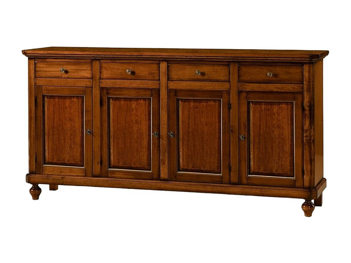 MOBILI 2G - MADIA CREDENZA IN LEGNO NAPOLETANA 4 ANTE TINTA NOCE 196x43x98 (510)