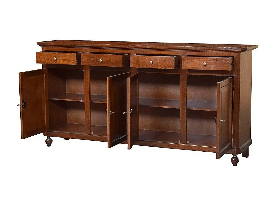MOBILI 2G - MADIA CREDENZA IN LEGNO NAPOLETANA 4 ANTE TINTA NOCE 196x43x98 (510)