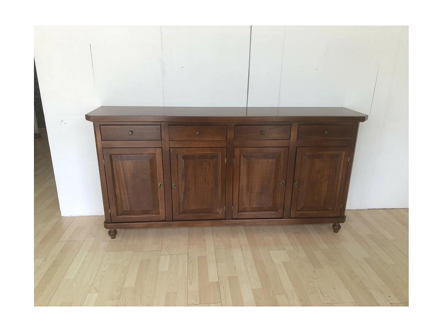 MOBILI 2G - MADIA CREDENZA IN LEGNO NAPOLETANA 4 ANTE TINTA NOCE 196x43x98 (510)
