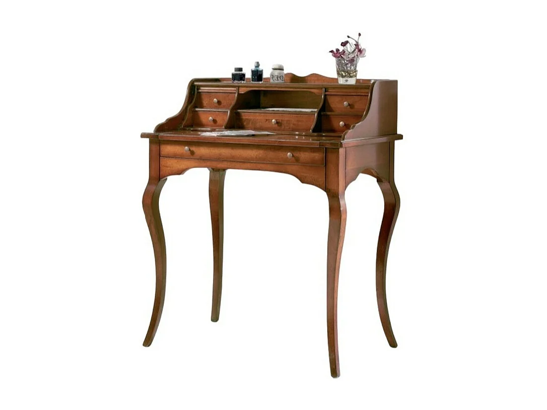 MOBILI 2G - SCRIVANIA IN LEGNO ARTE POVERA 6 CASSETTI TINTA NOCE 78x49x96 (532)