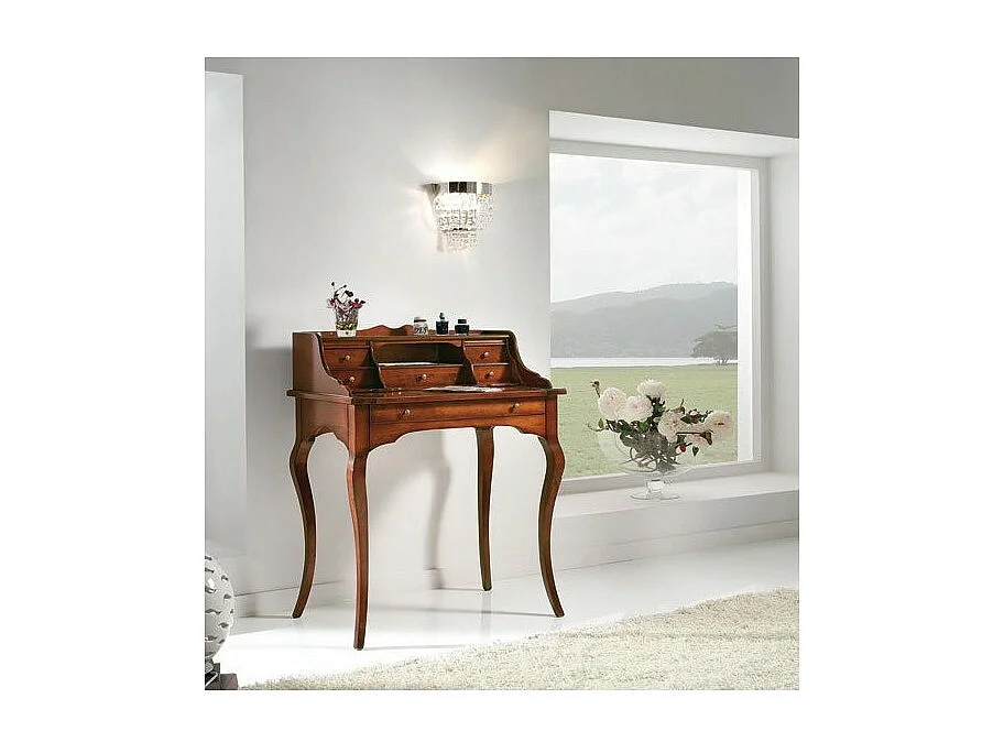 MOBILI 2G - SCRIVANIA IN LEGNO ARTE POVERA 6 CASSETTI TINTA NOCE 78x49x96 (532)