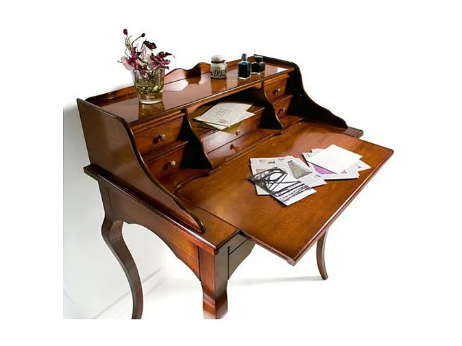 MOBILI 2G - SCRIVANIA IN LEGNO ARTE POVERA 6 CASSETTI TINTA NOCE 78x49x96 (532)