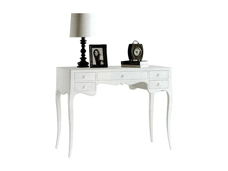 MOBILI 2G - Scrivania classico legno massello 5 cassetti bianco 102x50x80H (1413)