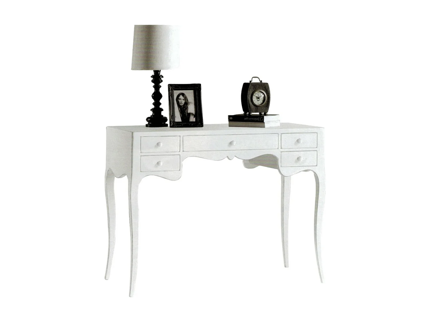 MOBILI 2G - Scrivania classico legno massello 5 cassetti bianco 102x50x80H (1413)