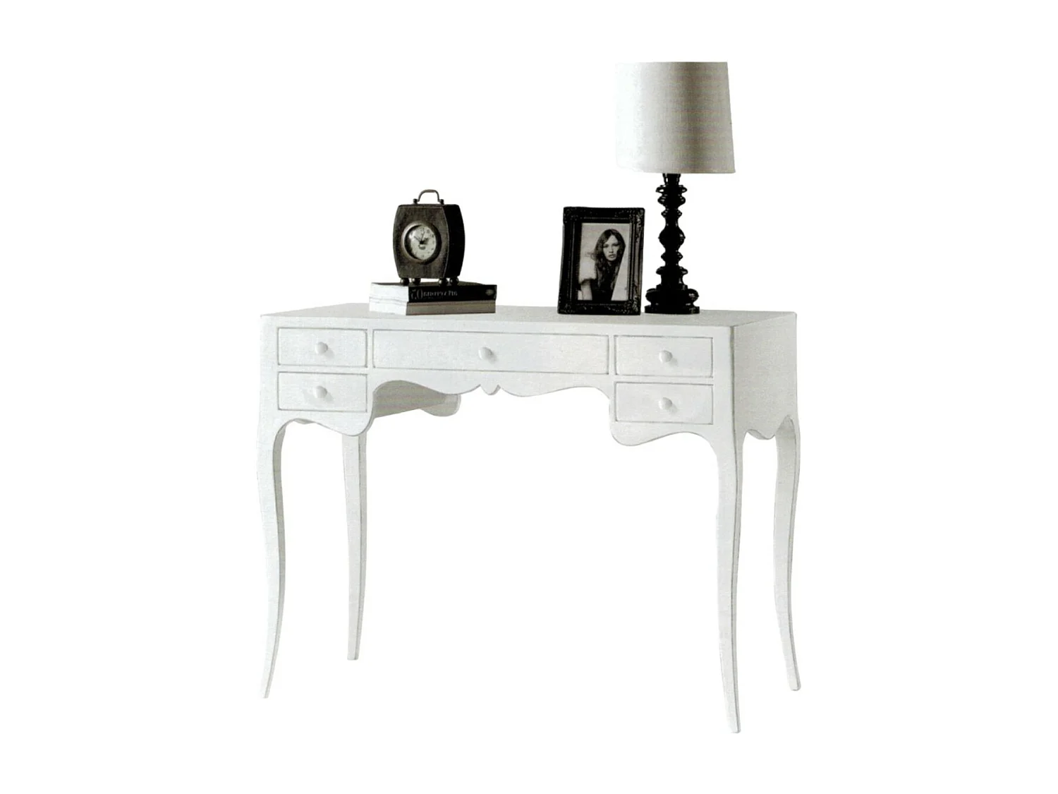 MOBILI 2G - Scrivania classico legno massello 5 cassetti bianco 102x50x80H (1413)