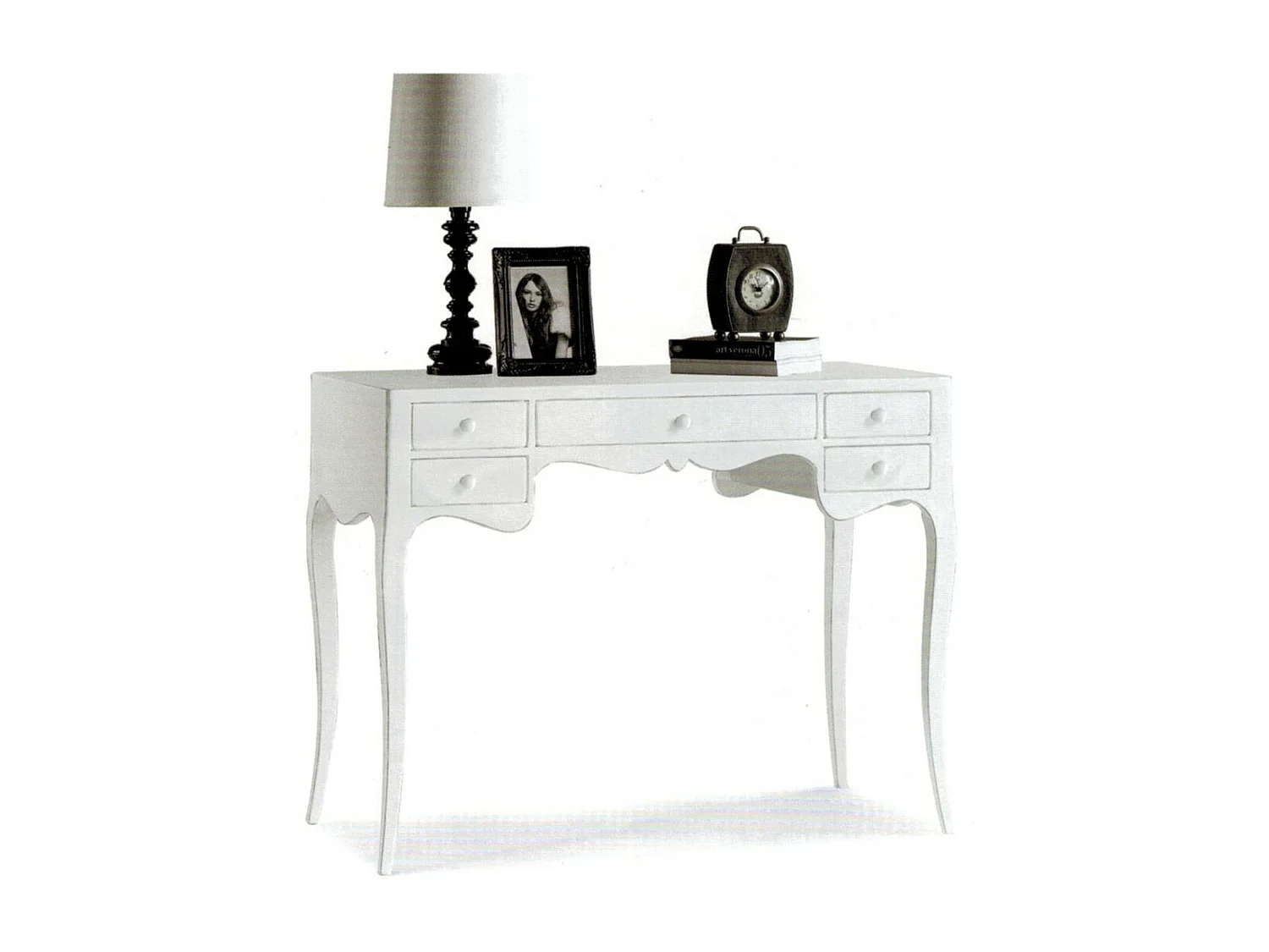 MOBILI 2G - Scrivania classico legno massello 5 cassetti bianco 102x50x80H (1413)