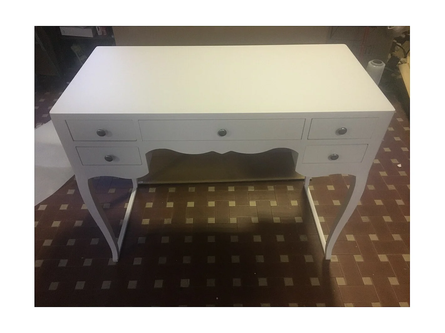 MOBILI 2G - Scrivania classico legno massello 5 cassetti bianco 102x50x80H (1413)